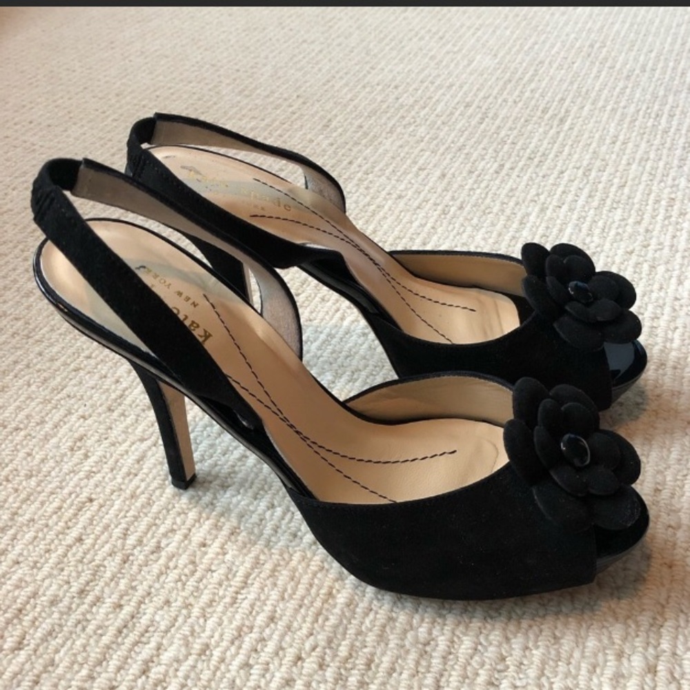 Kate Spade Black Flower Suede Heeled Pumps